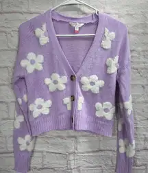 No Boundaries Purple Floral Knit Cardigan Juniors Small