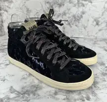 P448 Skate High Top Sneaker Size 38/ 7.5 Black Metallic Sequin Animal Print