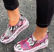 Pink Snake Print Sneakers, Size 8