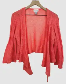 Soft Surroundings Cardigan Sweater L/XL Open Knit Mohair Wool Blend‎ Coral Pink