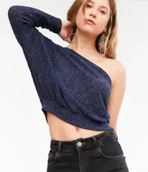 Urban Outfitters Outfitter cropped one sleeve navy blue top ribbed shirt small ballet core