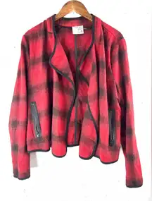 Ruff Hewn GREY XL Western Red and Black Plaid Open Front Waterfall Jacket