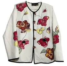 VTG Allure Blazer Flax Jacket Art to Wear Floral Applique Embroidered White S