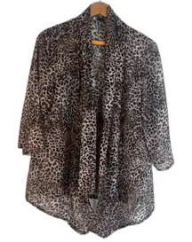 Anis A Animal Print Cardigan Open Front Lightweight Semi Sheer Size M Leopard