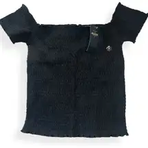 Hollister Edgy Smocked Cropped Off Shoulder Shirt Medium Grunge Minimalist Rock