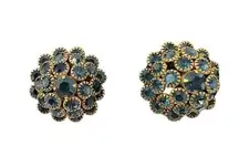 Vintage Blue Rhinestone Goldtone Earrings Clip On Backs Aquamarine