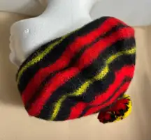 Wallace Wool Beret Hat Striped Red Black Yellow Pom Pom Made‎ in Scotland