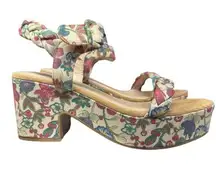 SO Womens Chunky Platform Sandals Heels Floral Braided Flowers Boho Hippie Size 8.5