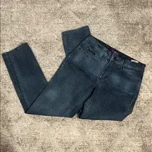 NYDJ Dark Blue Textured Jeans Lift Tuck Skinny Diamond Pattern Style 9 inch Rise