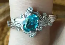 Natural Blue Apatite Sterling Silver Wave Ring Size 6