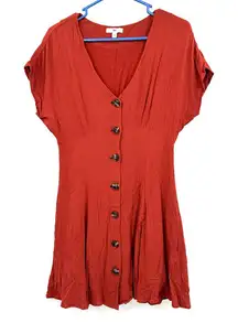 BP.  size‎ small short sleeve button up dress lined red orange