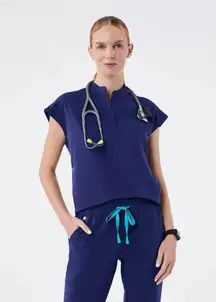 Figs Rafaela Oversized Scrub Top in Sapphire, Size X-Small