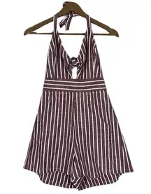 Love Tree Romper Womens M Red White Striped Halter Cut Out Open Back Nautical