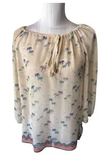 Joe Fresh Cream Blouse Size S Elephants