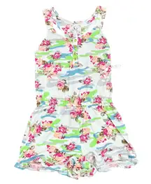 PJ Couture Romper Women M Floral Rose Print Sleeveless Button Front Pajamas NEW