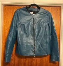 Anne Klein Women's Leather Zip Front Jacket Dark Teal Green Size 6 Mid-Length