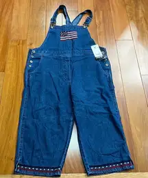 NWT Donna Rico Vintage 1990s Overalls American Flag Patchwork Wide Leg Crop XL