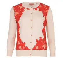 TED BAKER Ettia Lace Button Down Sweater NWT Red Pink Extra Small XS Knit 0