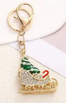 Rhinestone Christmas sleigh with presents bag charm/key ring