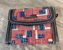 Vintage Longaberger Homestead Old Glory Flag Print Wallet Small Sz 4” Brown Trim