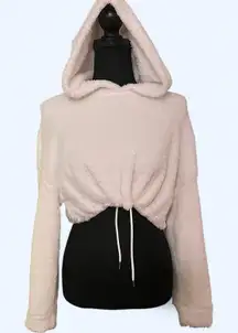 SHEIN cropped white fluffy hoodie with tie waist Size XS NEW