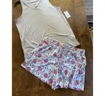 Tank Top & Shorts Sleep Lounge Set Size M Solid & Floral New GR