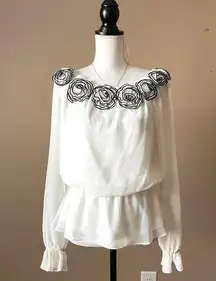 SIMPLY LILIANA | White Rosette Off-Shoulder Pepulum Blouse Sz M