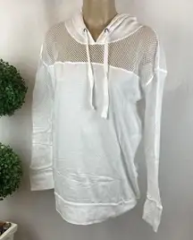 Mono B White Long Sleeve Sheer Netted Fishnet Pullover Hoody Top NEW