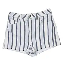 Moto Mom Blue & White Stripe High Rise Shorts