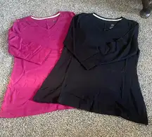 New Isaac Mizrahi Live Essentials Pink and Black V-Neck Long Sleeve shirt set M