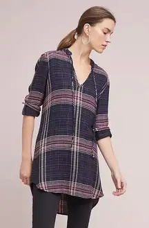 Anthropologie  Versify Tunic Dress Plaid Long Sleeves with Buttons