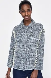 Zara Tweed Tassel Accent Boxy Relaxed Blazer Jacket Size S