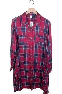 Old Navy NEW  Plaid Twill Swing Shirt Dress Blue Red Plaid Women's Size XL Tall