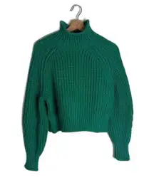 H&M ladies pullover cropped chunky knit vibrate green cozy sweater size medium