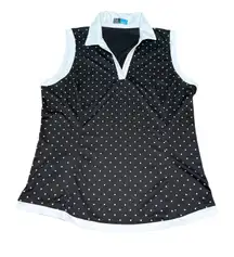 PGA Tour Women's Golf Sleeveless Polo Shirt Top Large Black White Polka Dot