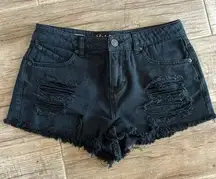 Volcom brand high waisted Jean shorts with distressed look