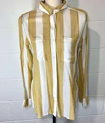 BP Yellow & White Striped Button Down Blouse