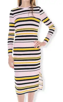Noisy May Pink Striped Long Sleeve Midi‎ Dress Med