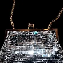 Gianni Bini silver sequined evening purse with shoulder chain strap
