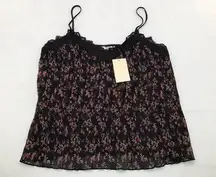 Everleigh Womens Medium Camisole Cami Top Black Floral Spaghetti Strap Lace