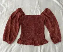 Burnt Orange Floral Print Bardot Blouse