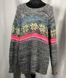 American Eagle Outfitters Women Knit Jegging Sweater Gray Snowflakes Sz L EUC