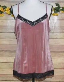 Y2K No Boundaries Ladies XL 15 Rose Pink Velvet Black Lace Baby Doll Tank Top