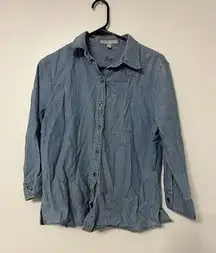 Foxcroft Womens Chambray Denim Button Up Shirt *Fitted* Size 12