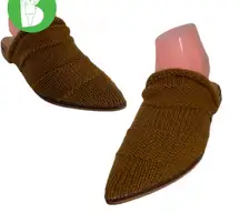 MI.IM BROWN LEATHER & KNIT SWEATER FABRIC FLAT MULE SLIDE SHOES (6M)