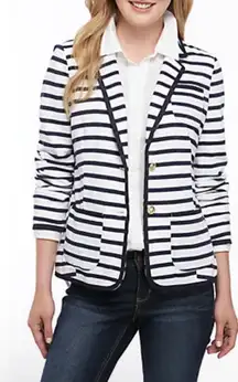 Womens Crown & Ivy Navy White Striped Gold Button Nautical Sailor Blazer Size XL
