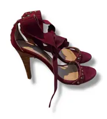 Ulla Johnson Bianca‎ Studded Suede Sandals Women’s Size 37 Oxblood Wrap Heel