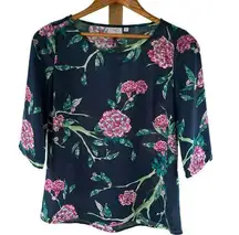 Anthropologie HD In Paris Green And Pink Floral Blouse Size 0