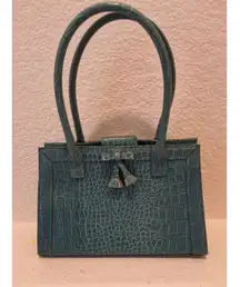 Liz Claiborne NWOT Accessories Teal Croc Embossed Mini Handbag Bow & Tassel