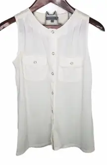 Classiques‎ Entier White Sleeveless Blouse Top Tank Button Sheer Career